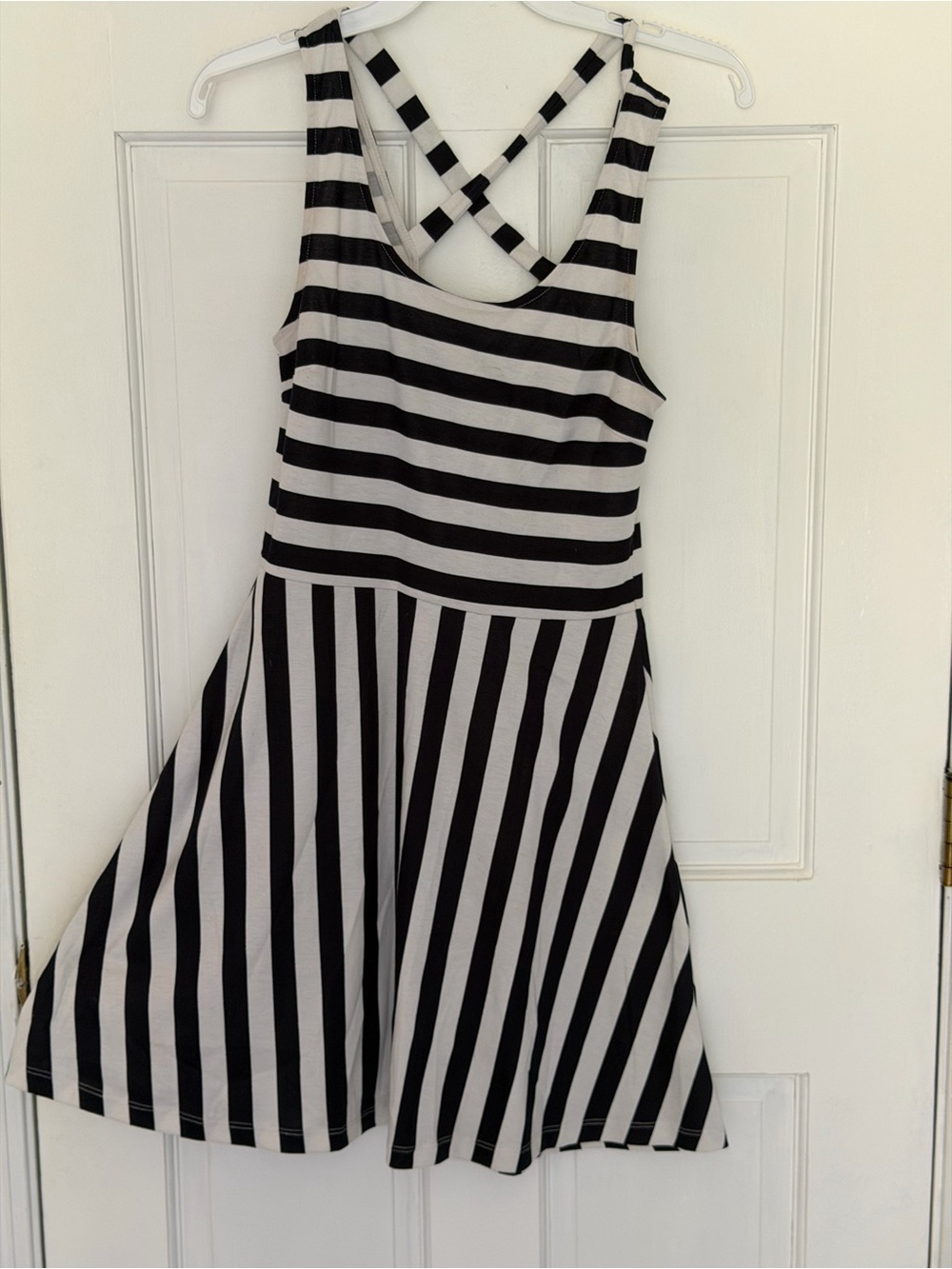 H&M Black & White Striped Cross-Back Fit & Flare Mini Dress